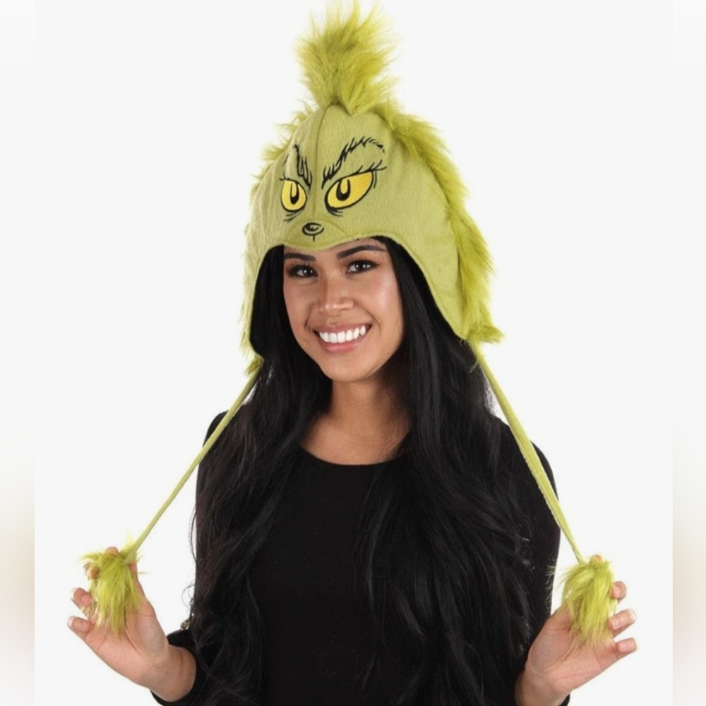 Grinch Hat - Velour and Faux Fur with Hidden Pocket and Pompoms, Officially Lice